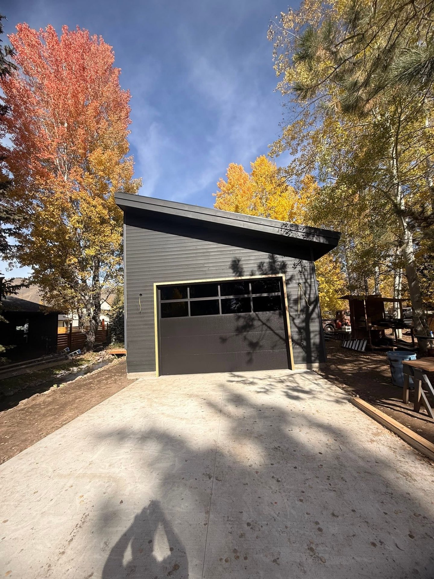Modern black-clad garage build in the Wood River Valley