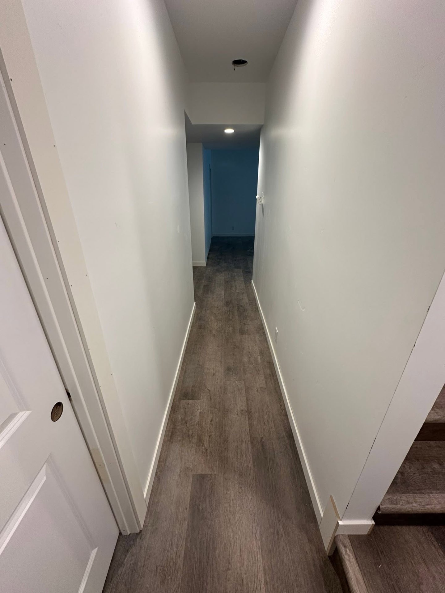 Finished interior hallway with wood-look flooring